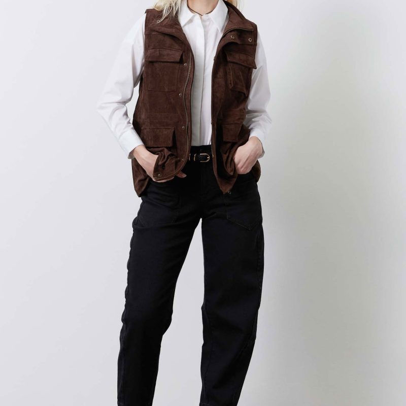 Long Vegan Suede Cargo Vest